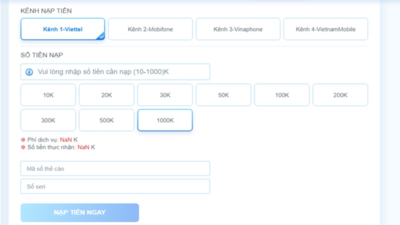 Hướng dẫn anh em gửi tiền qua thẻ cào đơn giản tại Fb68